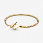 Браслет змейка с Т-образной застежкой в форме сердца, покрытие из золота 14 карат