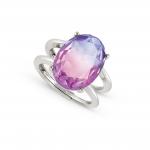 SYMBIOSI ring in 925 sterling silver and BICOLOR stones (LARGE) (028_PINK-PURPLE fin, Silver)