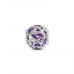 Mum hearts sterling silver charm with transparent purple enamel