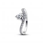 Wave heart sterling silver ring with clear cubic zirconia