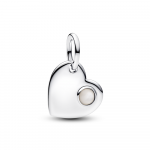 Engravable heart sterling silver dangle with white bioresin man-made mother of pearl