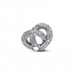 Infinity knot heart sterling silver charm with clear cubic zirconia
