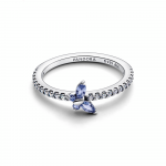 Butterfly sterling silver ring with cornflower blue crystal and clear cubic zirconia