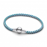 Braided sterling silver box chain bracelet with turquoise textile cord
