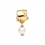 Someone special 14k gold-plated dangle with white treated freshwater cultured pearl and black enamel