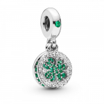 Clover silver dangle with royal green, aqua green crystal and clear cubic zirconia