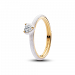 Heart 14k gold-plated ring with clear cubic zirconia and shimmering white enamel