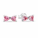 Bow sterling silver stud earrings with fancy pink cubic zirconia