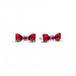 Disney Snow White bow sterling silver stud earrings with fuchsia rose crystal and red enamel