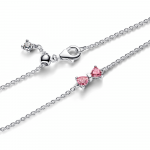 Bow sterling silver bracelet with fancy pink and clear cubic zirconia