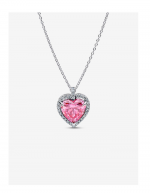 Heart sterling silver collier with fancy pink and clear cubic zirconia