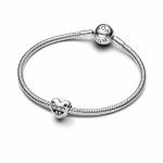 Mum of monsters heart sterling silver charm with black crystal and clear cubic zirconia