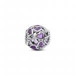 Mum hearts sterling silver charm with transparent purple enamel