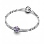 Mum hearts sterling silver charm with transparent purple enamel