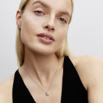 Moon sterling silver pendant necklace with clear cubic zirconia