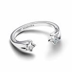 Shooting star sterling silver open ring with clear cubic zirconia