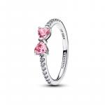 Bow sterling silver ring with fancy pink and clear cubic zirconia