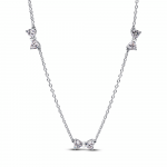 Bow sterling silver station chain necklace with clear cubic zirconia and sliding clasp