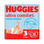 Подгузники Huggies Ultra Comfort для мальчиков размер 3 5-9 кг 21 шт