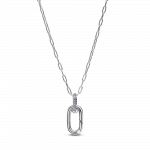 Sterling silver openable link pendant necklace with clear cubic zirconia