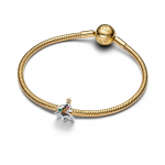 Christmas tree sterling silver and 14k gold-plated charm with clear cubic zirconia, salsa red and royal green crystal