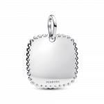 Engravable square sterling silver pendant with clear cubic zirconia
