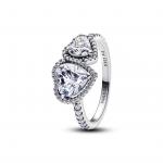 Hearts sterling silver ring with clear cubic zirconia