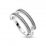 Серебряное кольцо PANDORA с логотипом и прозрачным кубическим цирконием