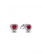 Heart sterling silver stud earrings with cherries jubilee red crystal and clear cubic zirconia