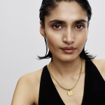 Engravable square 14k gold-plated pendant with clear cubic zirconia
