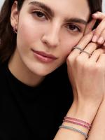 Sterling silver tennis bracelet with dark phlox pink crystal