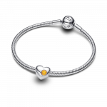 Engravable heart sterling silver charm with honey coloured crystal