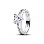 Heart sterling silver ring with clear cubic zirconia