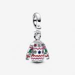 Christmas jumper sterling silver dangle with red cubic zirconia, true blue and royal purple crystal, red, pink and green enamel