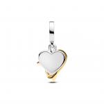 Engravable heart and arrow sterling silver and 14k gold-plated double dangle with red cubic zirconia