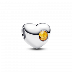 Engravable heart sterling silver charm with honey coloured crystal
