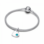 Engravable heart sterling silver dangle with capri blue crystal