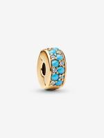 14k gold-plated clip with icy blue and capri blue crystal and silicone grip