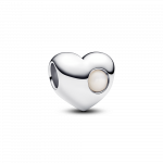 Engravable heart sterling silver charm with bioresin man-made mother of pearl