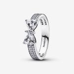 Bow sterling silver ring with clear cubic zirconia