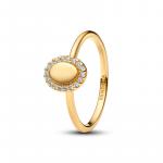 Engravable 14k gold-plated ring with clear cubic zirconia