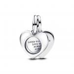 Engravable heart sterling silver double dangle with magnifying glass