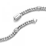 Heart cuban chain sterling silver bracelet with clear cubic zirconia