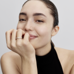 Heart 14k gold-plated ring with clear cubic zirconia and shimmering white enamel