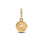 Happy Bday 14k gold-plated dangle with white bioresin man-made mother of pearl and clear cubic zirconia