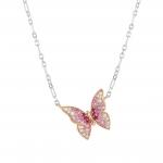CRYSALIS necklace in 925 sterling silver BI-TONE fin, and cz (040_Butterfly)