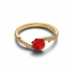 Disney Beauty and The Beast Rose 14k gold-plated ring with clear cubic zirconia and red Murano glass