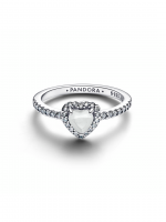 Heart sterling silver ring with white bioresin man-made mother of pearl  and clear cubic zirconia