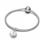 Mum sterling silver dangle with white treated freshwater cultured baroque pearl and clear cubic zirconia