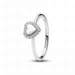Engravable heart sterling silver ring with clear cubic zirconia